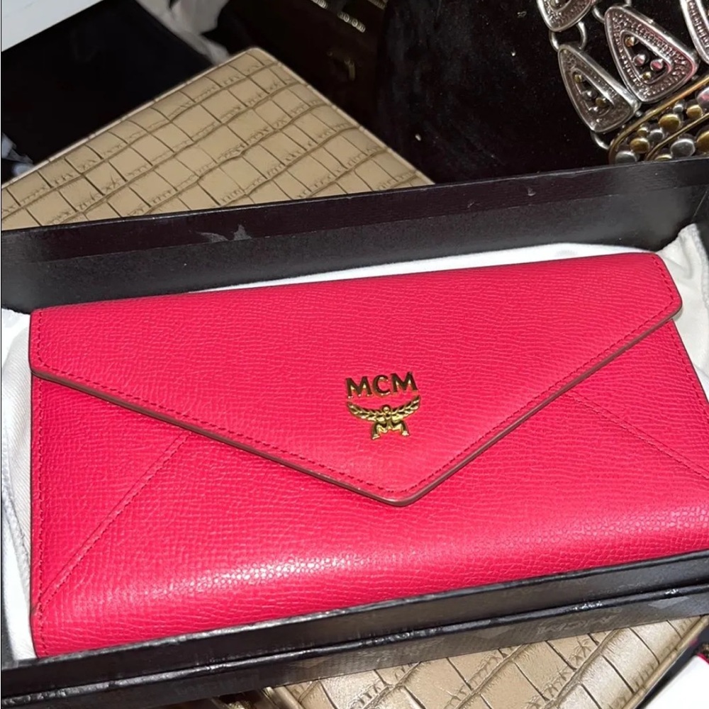 MCM Vibrant Pink Leather Envelope Wallet